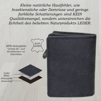 flevado Geldbörse Unisex Damen Herren Echt Leder RFID Schutz Schwarz